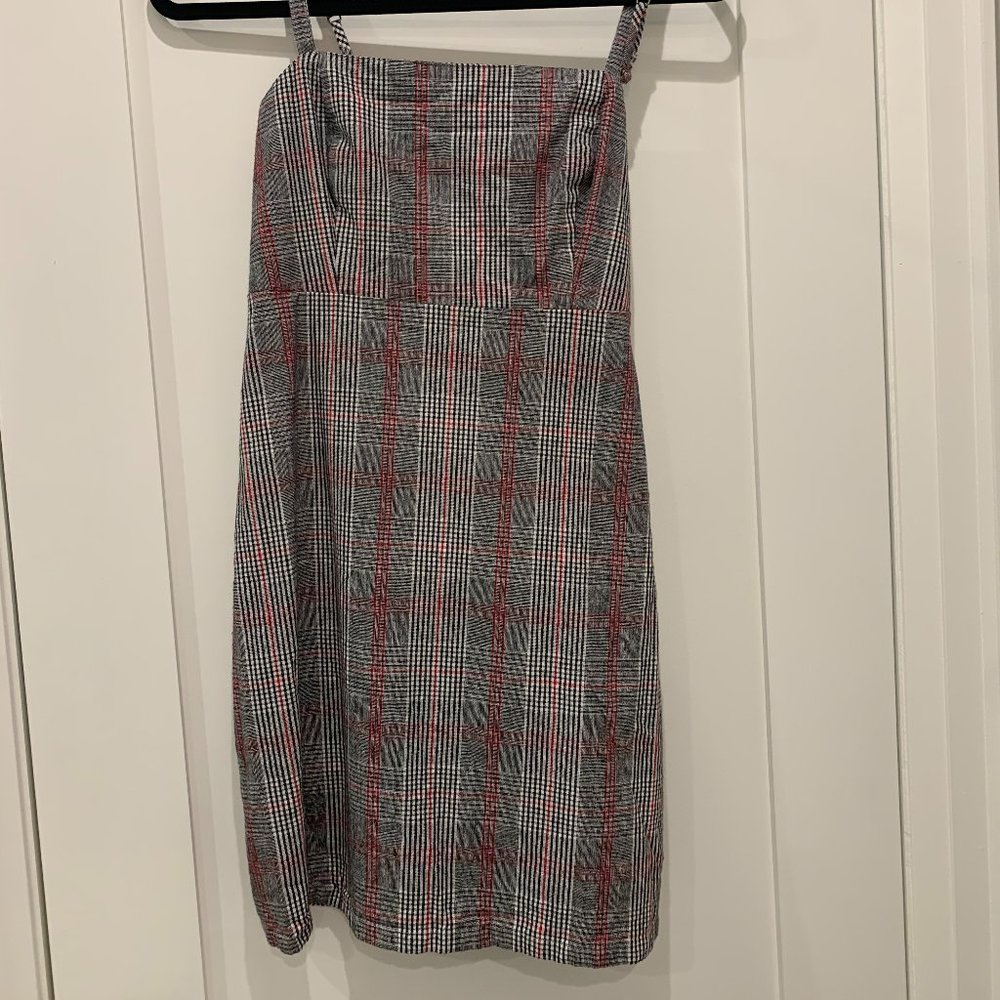 Grey and Red Plaid Fitted Hollister Dress